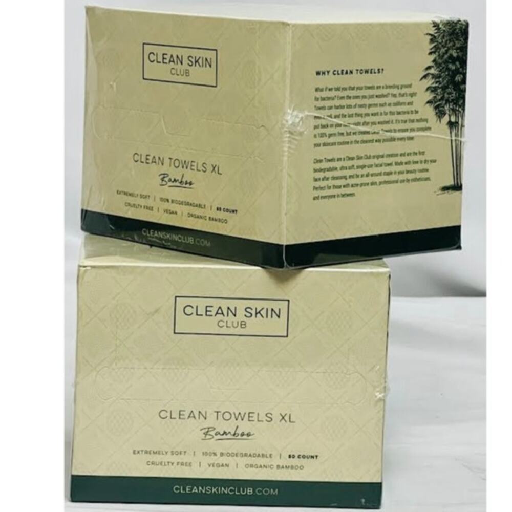 Pack Of 2 Clean Skin Club 100%‎ Bamboo Clean Towels XL, Sensitive Skin 50 Ct